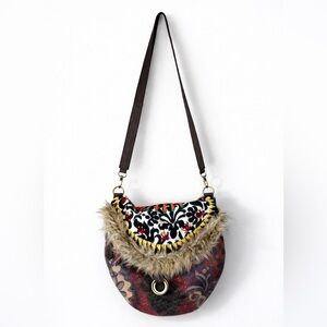 Authentic Desigual Bols Tortuga Boho Embroidered Faux Fur Shoulder Bag